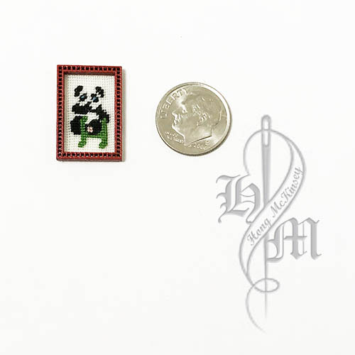 Petit point Panda with Name Initial H w/ Red wooden frame - Click Image to Close